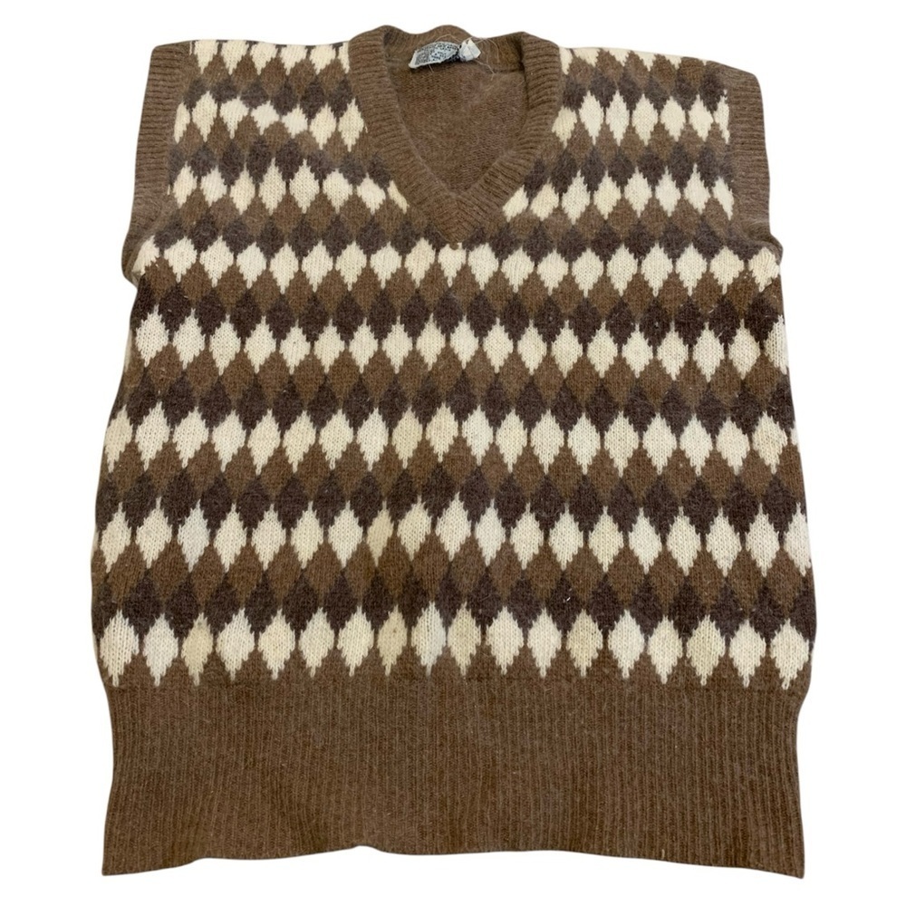Vintage 70s Argyle Lambswool Rabbit Hair Sweater Vest M